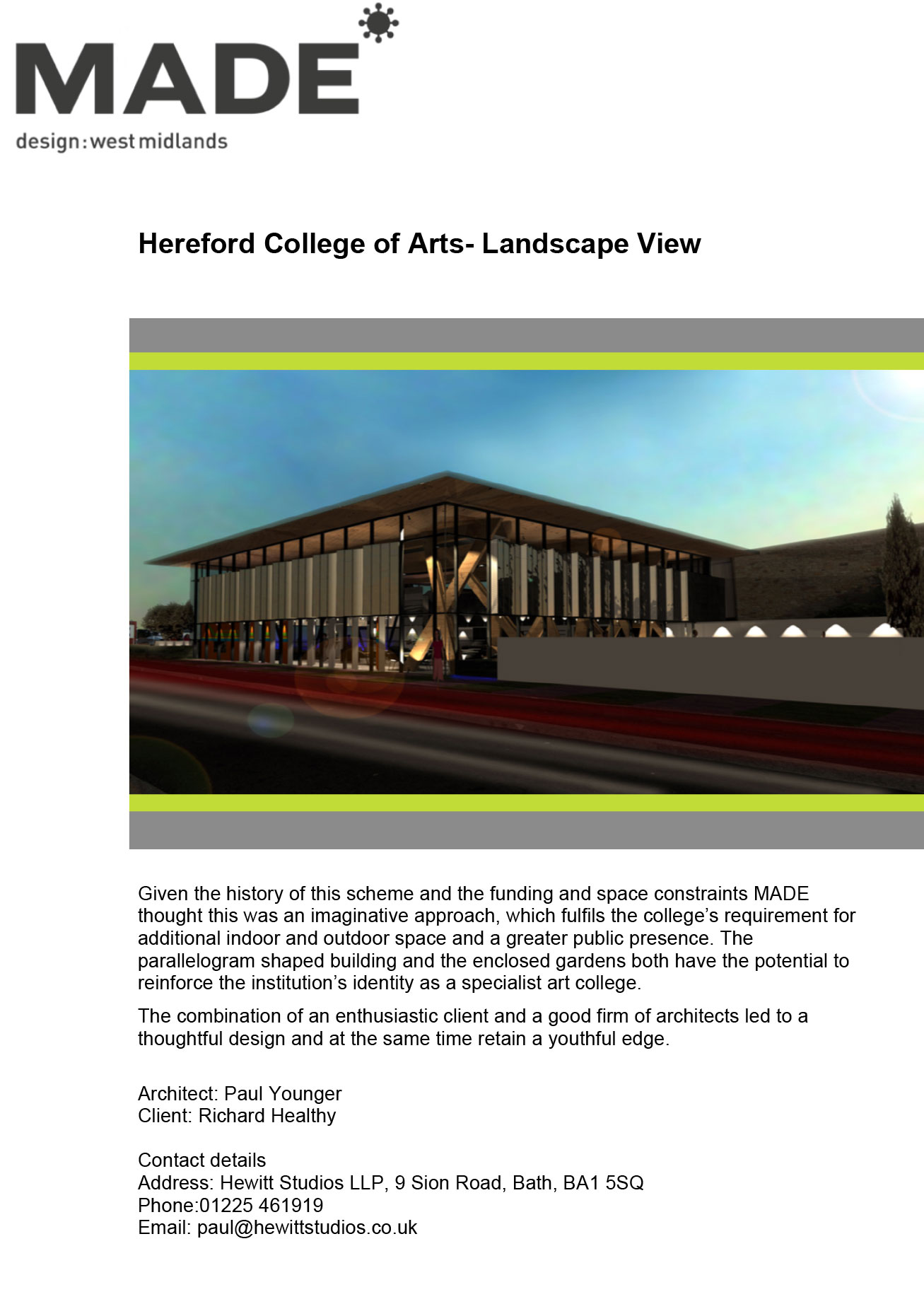 HCA Hub Hereford College of Arts MADE Design Review Feedback