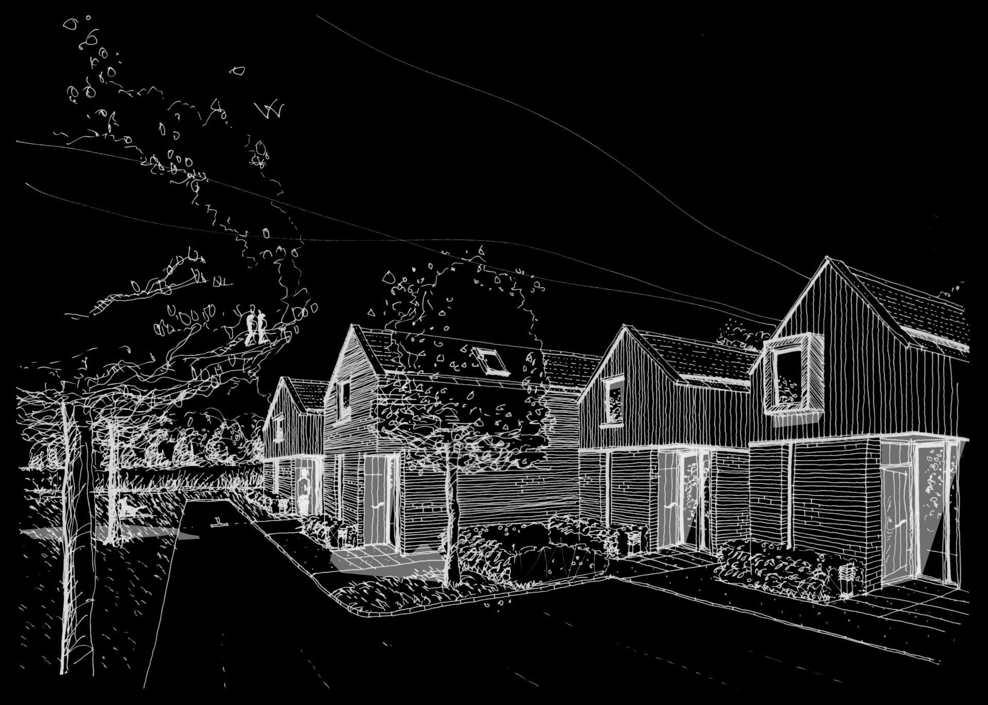 Aston Cross Housing Tewkesbury Architects Sketch Inverted