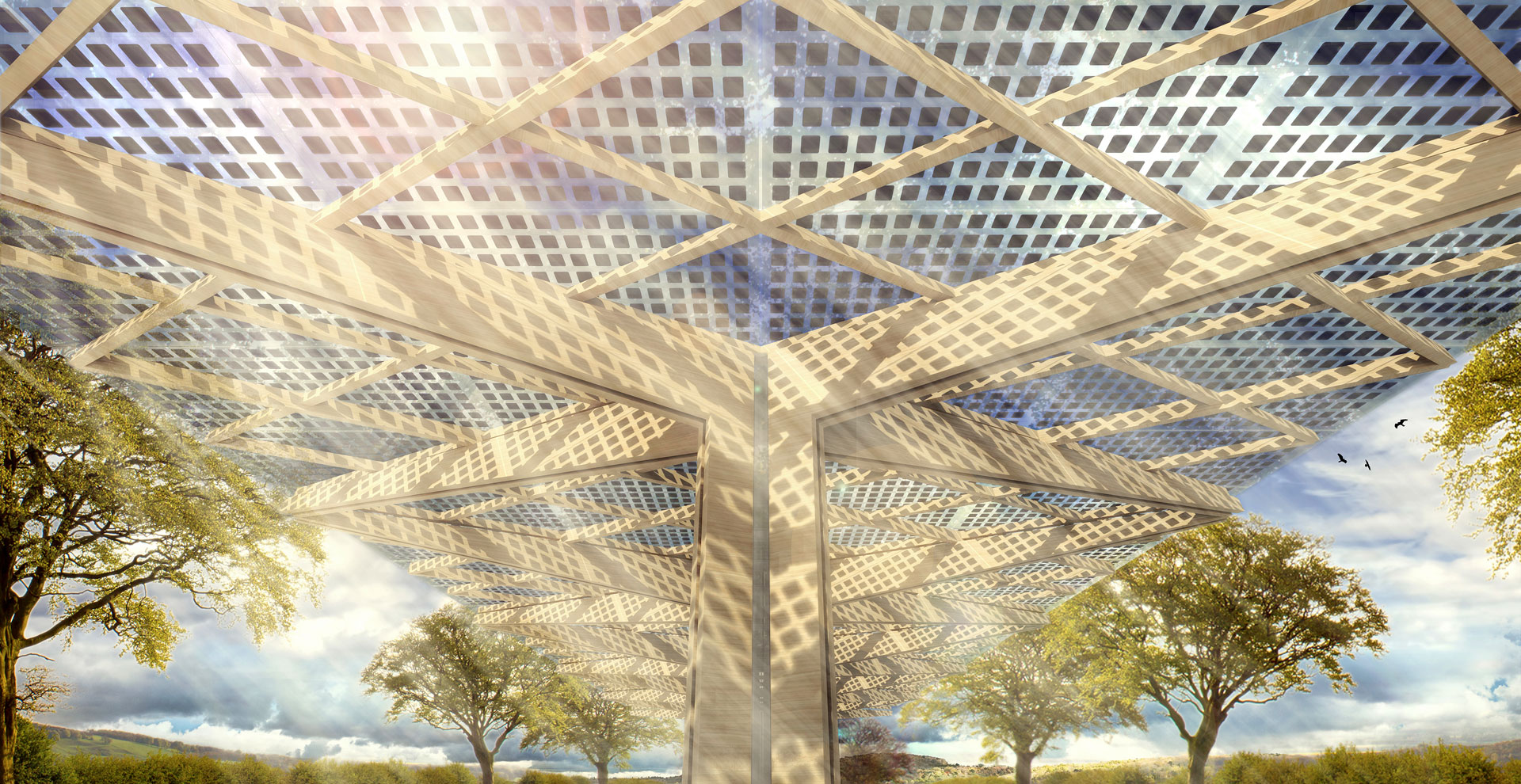 EV charging hub canopy with timber structure and BIPV