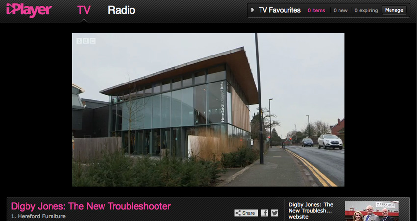 Hereford College of Arts HCA Hub Arts Space BBC iplayer Digby Jones Troubleshooter