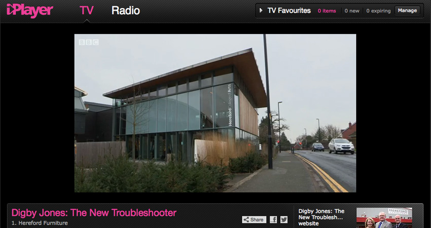 Hereford College of Arts HCA Hub Arts Space BBC iplayer Digby Jones Troubleshooter