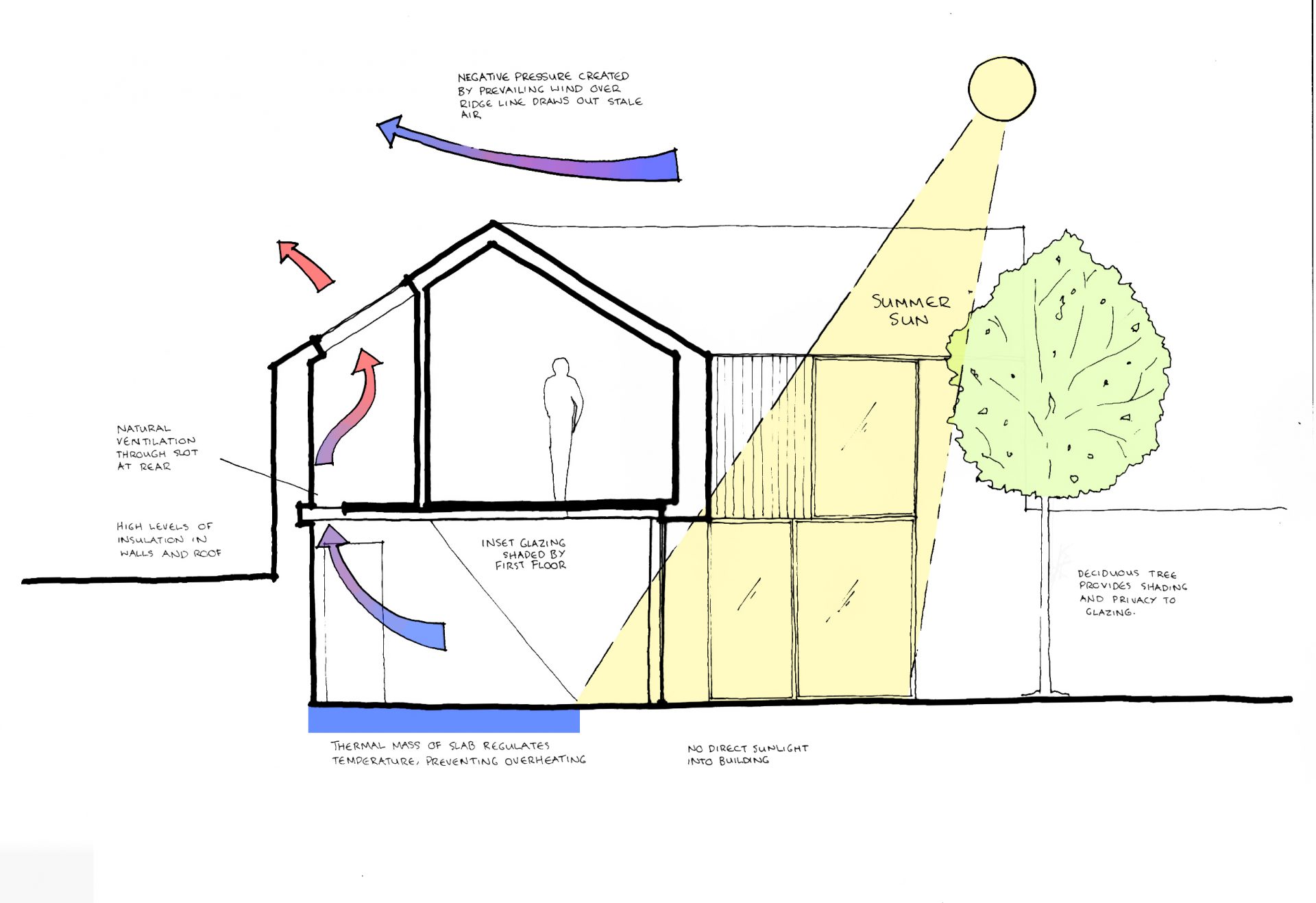 Ladymead Eco House Environmental Seciton Diagram Summer