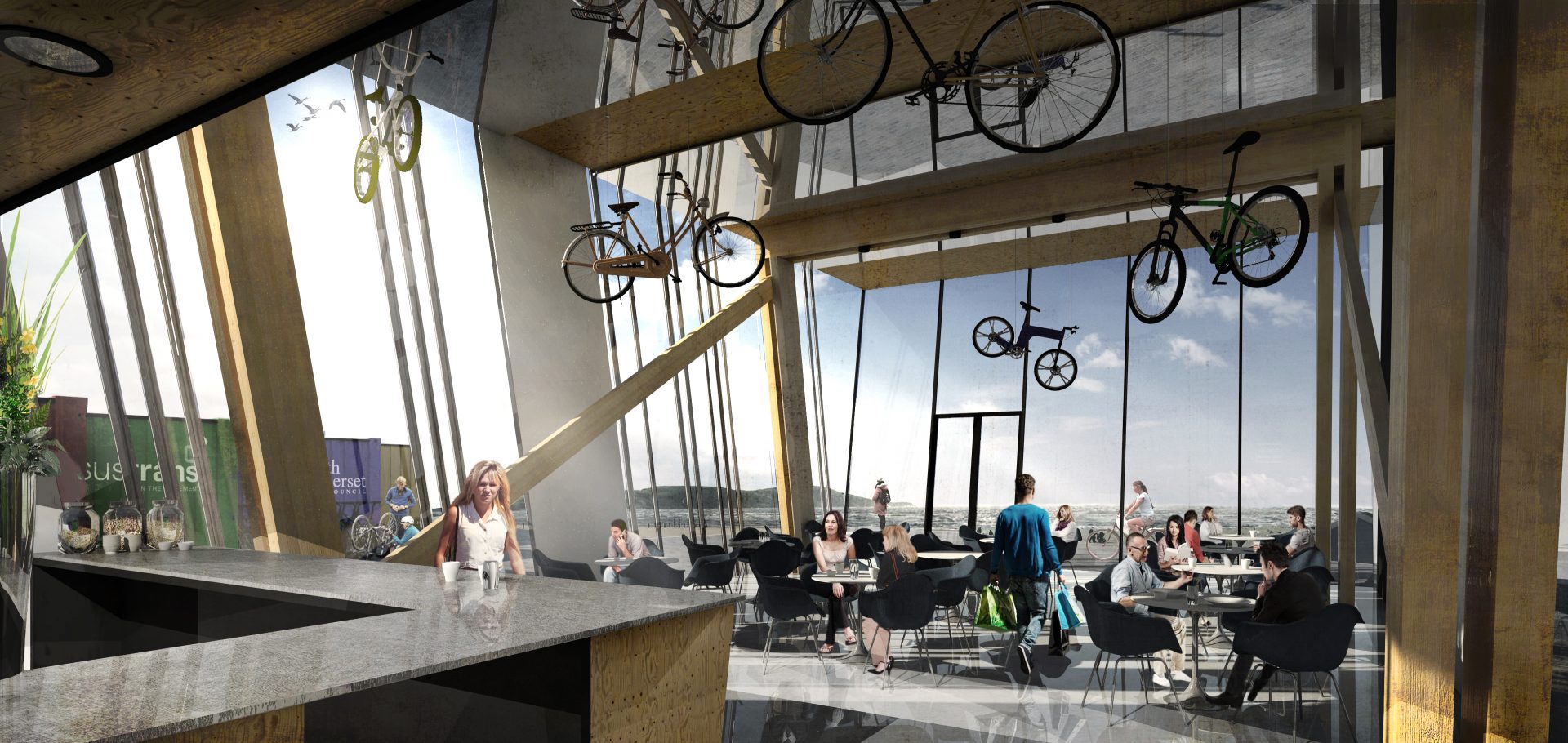 Weston-super-Mare Cycle Activities Centre Bar Cafe Cladding Laminated Timber Frame