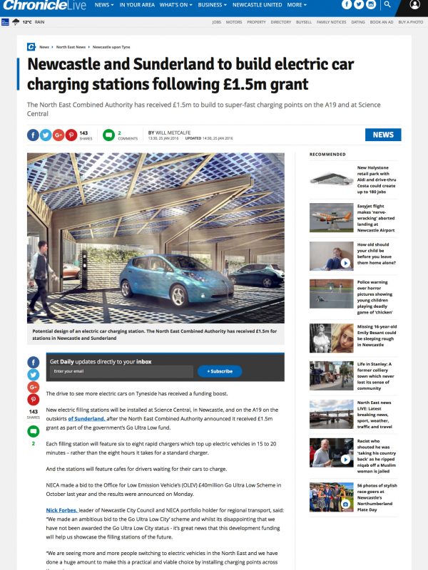 Newcastle Chronicle K:Port EV Charging Hub Canopy
